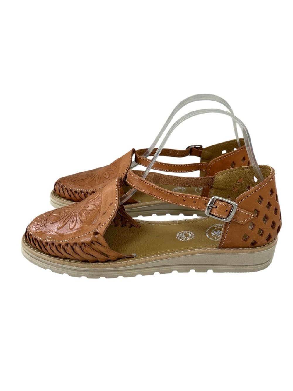 MACARENA Collection Brown Leather Sunflower Handmade Huarache Sandals 9